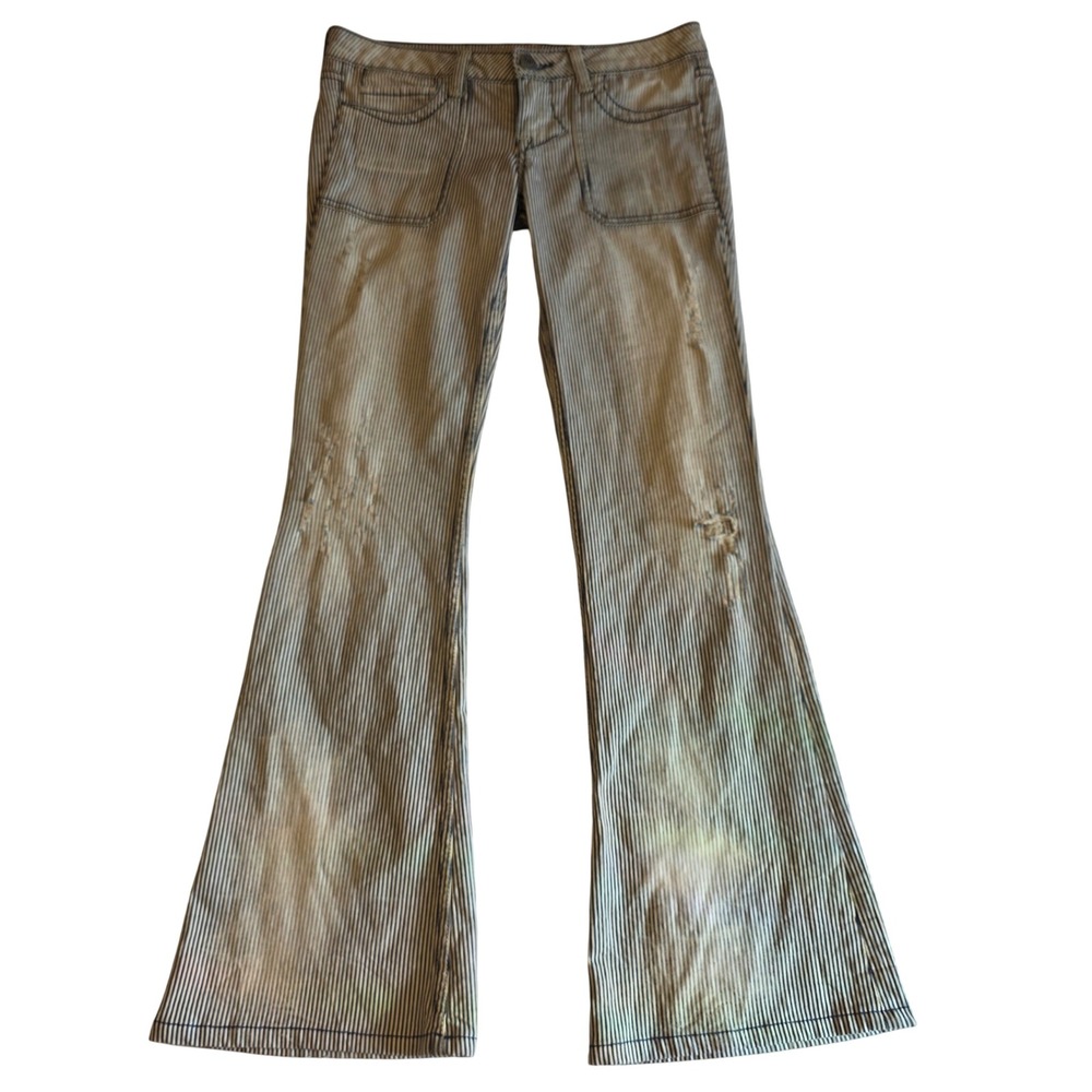 William Rast Freddie Flare Jeans 30x34 Hickory Stripe Y2K Bell Bottom Distressed